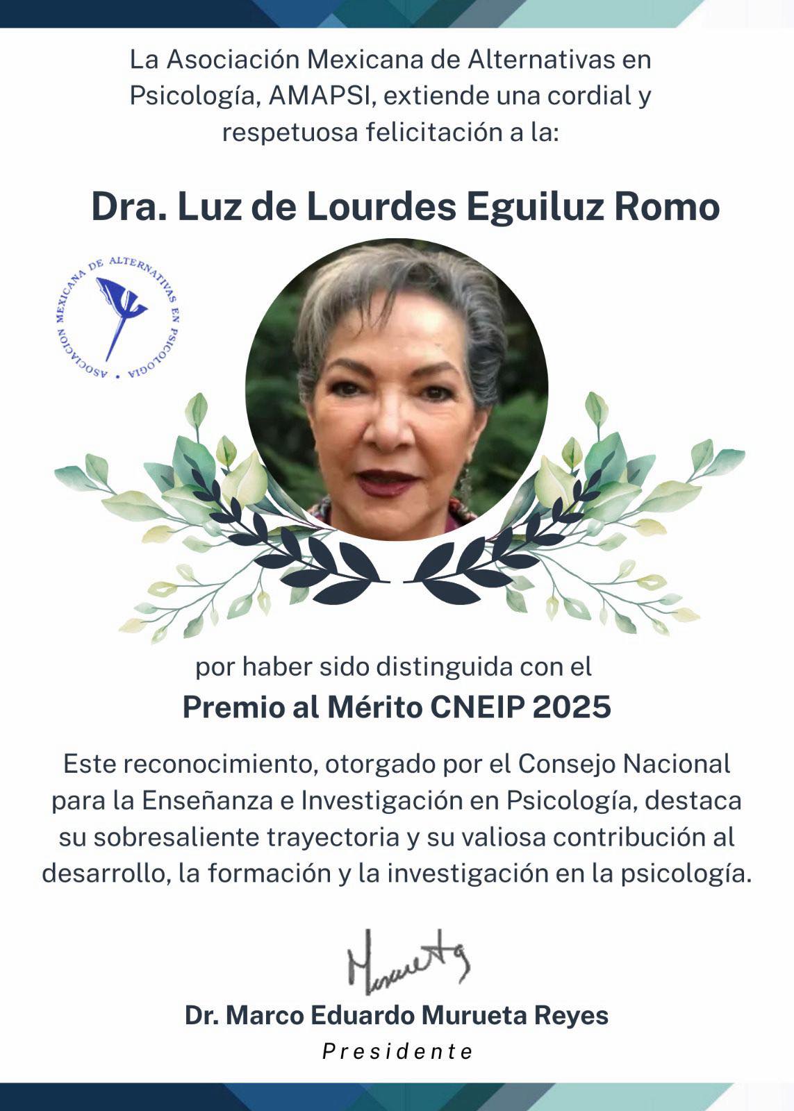 Reconocimiento a la Dra. Luz de Lourdes Eguiluz Romo